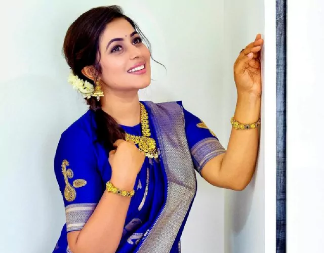 Poorna Blue Saree Photos